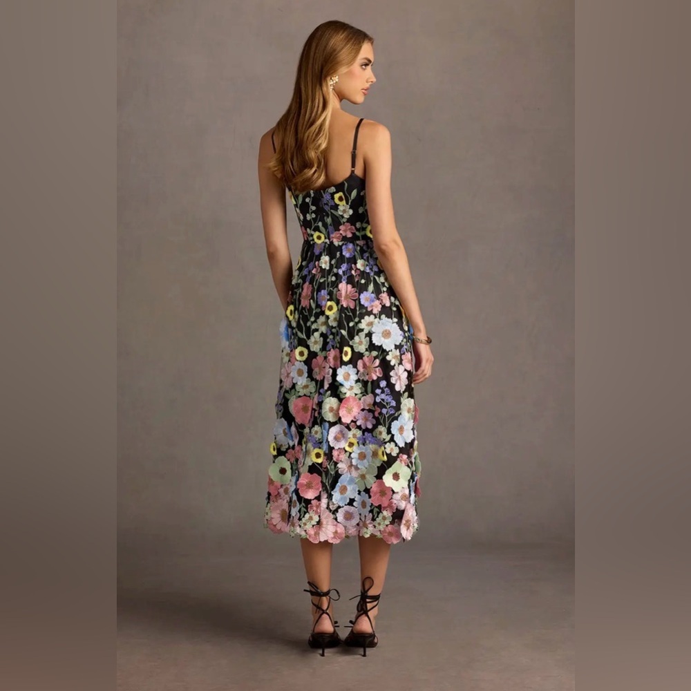 Azazie Atelier Nia Black And Multi Floral Midi Dress - Picture 4 of 10